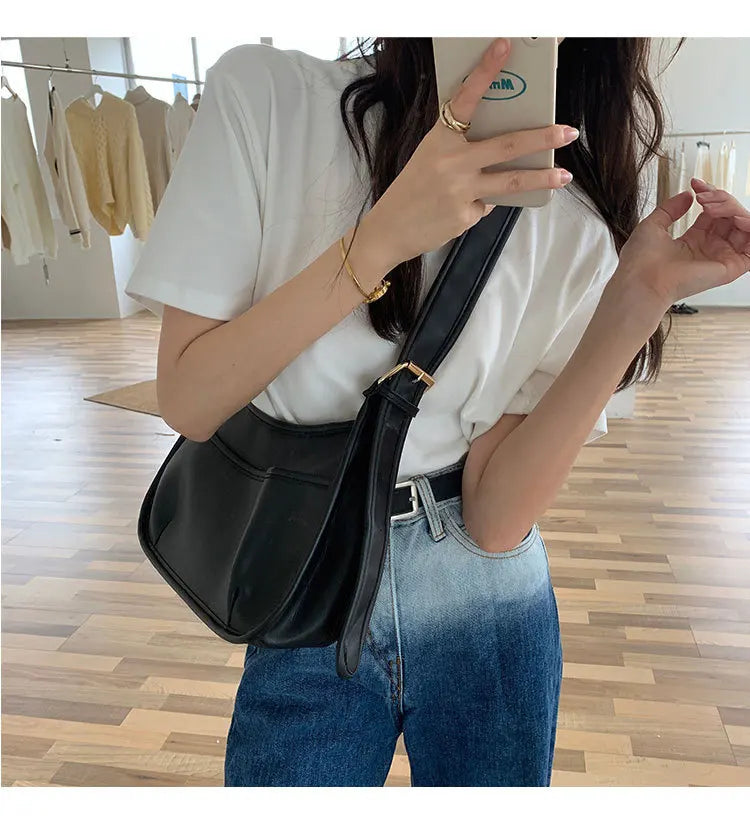 Vintage Leather Shoulder Bag for Women Crossbody Purse