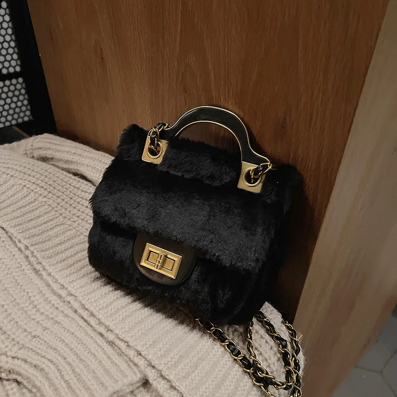 Vintage Mini Crossbody Bag for Women Plush Messenger Bag
