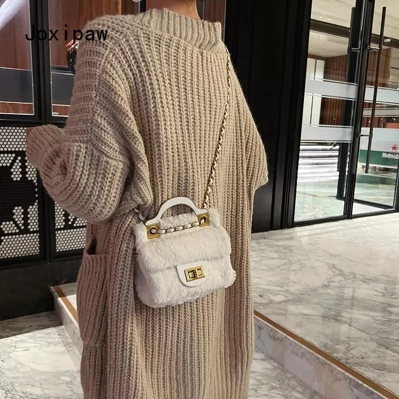 Vintage Mini Crossbody Bag for Women Plush Messenger Bag