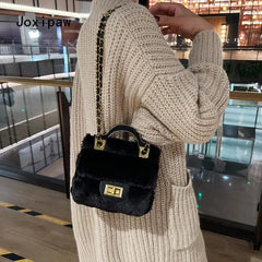 Vintage Mini Crossbody Bag for Women Plush Messenger Bag