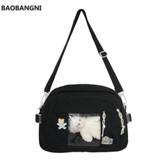 Women Canvas Shoulder Messenger Bags Large Female Students Crossbody Bag