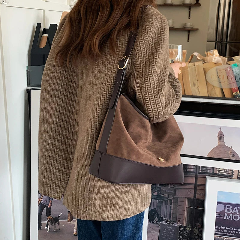 Vintage Frosted PU Leather Shoulder Bag Large Capacity Casual Tote