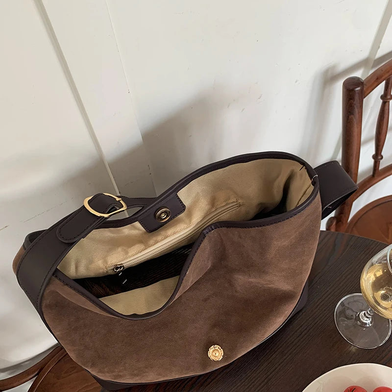 Vintage Frosted PU Leather Shoulder Bag Large Capacity Casual Tote