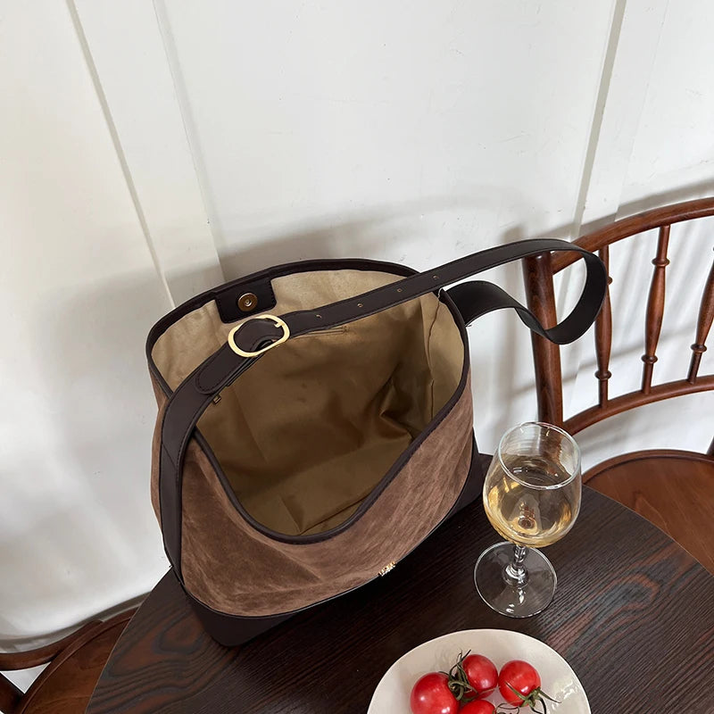 Vintage Frosted PU Leather Shoulder Bag Large Capacity Casual Tote