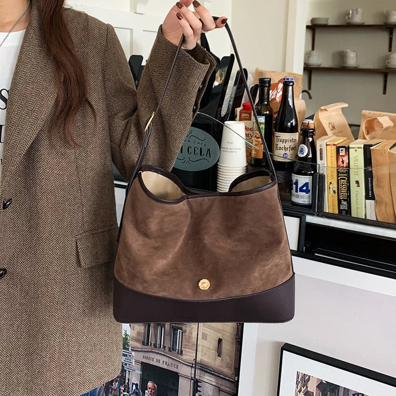 Vintage Frosted PU Leather Shoulder Bag Large Capacity Casual Tote