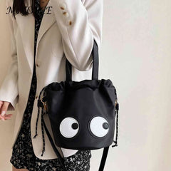 Fun Eyes Prints Nylon Bucket Lunch Bag - Portable Waterproof Lightweight