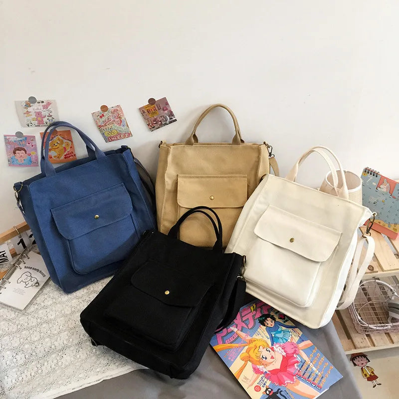 Japanese Style Canvas Tote Bag for Women Large Capacity