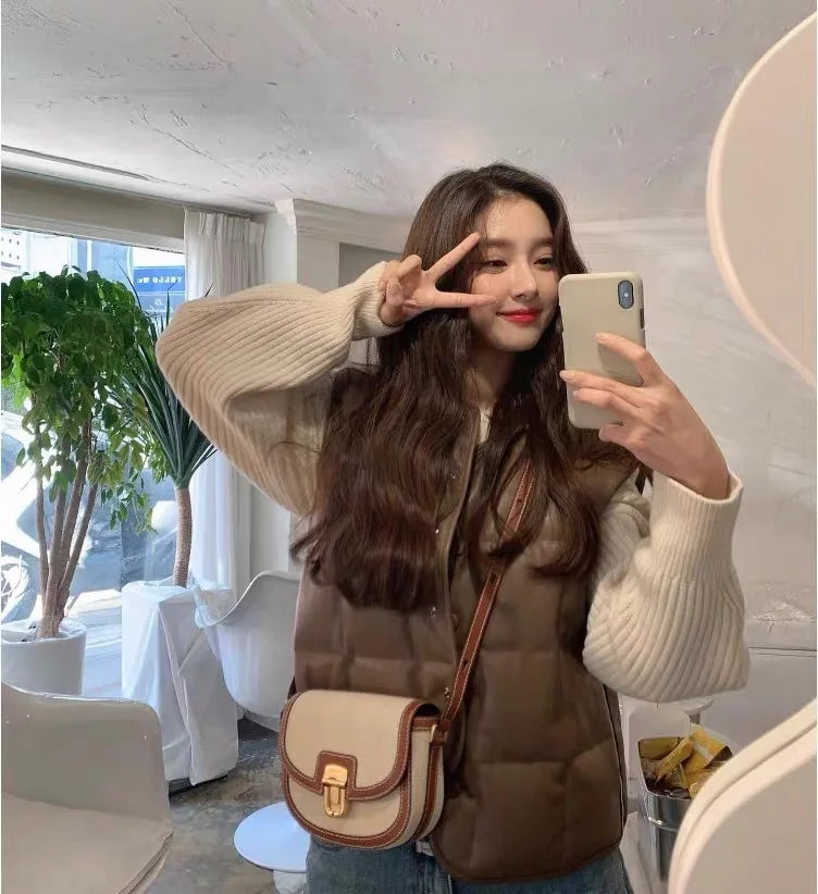 Leather Splicing Canvas Saddle Bag Small Square Bag