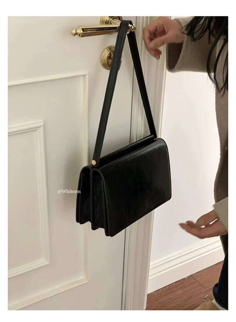 Retro PU Leather Single-Shoulder Bag French Organ Bag for Women
