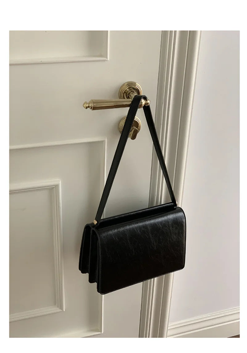 Retro PU Leather Single-Shoulder Bag French Organ Bag for Women