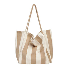 Retro Stripe Canvas Shoulder Bag Large Capacity Casual Shopping Bag