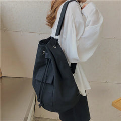 Canvas Bucket Bag for Women Casual Shoulder Bag Student School Bag