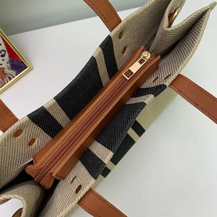 Striped One-Shoulder Bag Large Tote Canvas Handbag