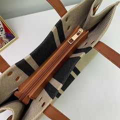 Striped One-Shoulder Bag Large Tote Canvas Handbag