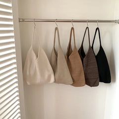 Large One Shoulder Bucket Bag Solid Wool Bag