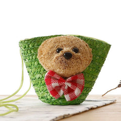 Little Bear Head Bow Knitting Bag Key Change Woven Messenger Beach Bag
