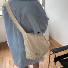 Canvas Shoulder Bag Large Capacity Wide Strap Solid