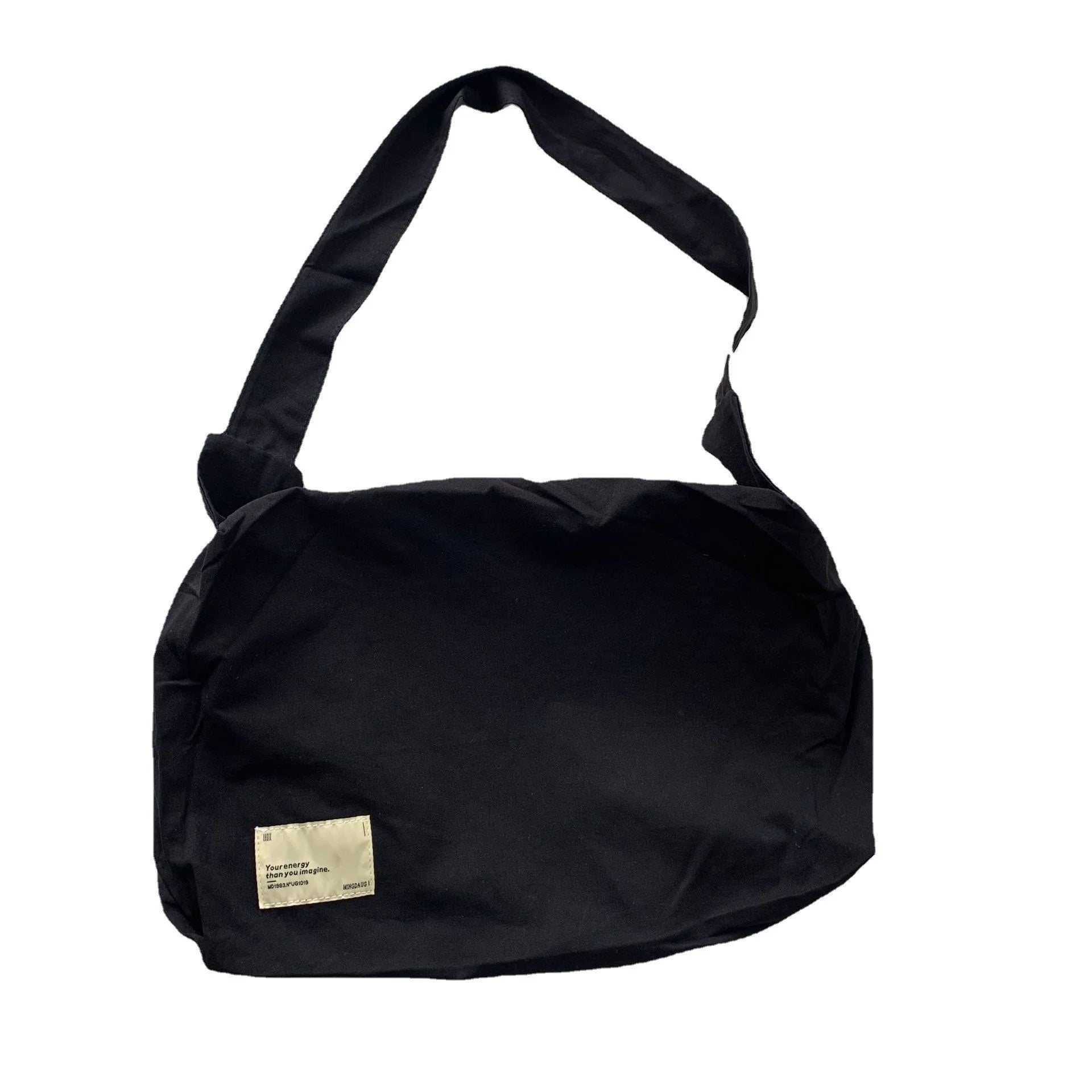 Canvas Shoulder Bag Large Capacity Wide Strap Solid