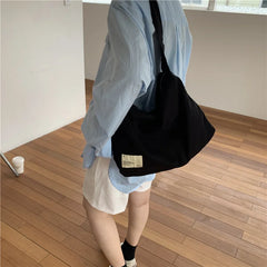 Canvas Shoulder Bag Large Capacity Wide Strap Solid