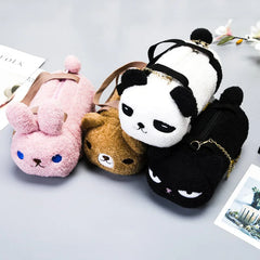 Women Cartoon Cat Small Handbag Girl Panda Plush Shoulder Bag