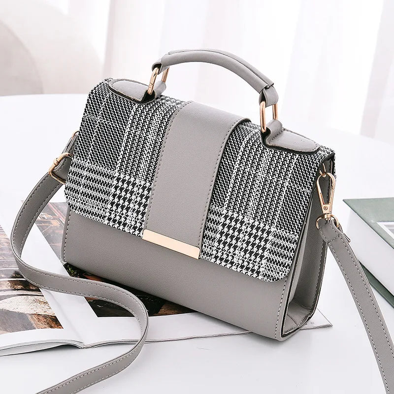 Plaid Flap Women Covered Bag PU Leather Cross Handbag