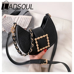 LADSOUL Crocodile Pattern Saddle Bags High PU Leather Handbag Chain Shoulder