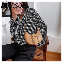 LADSOUL Crocodile Pattern Saddle Bags High PU Leather Handbag Chain Shoulder