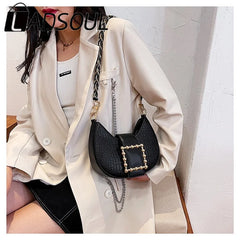 LADSOUL Crocodile Pattern Saddle Bags High PU Leather Handbag Chain Shoulder