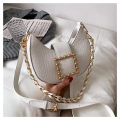 LADSOUL Crocodile Pattern Saddle Bags High PU Leather Handbag Chain Shoulder