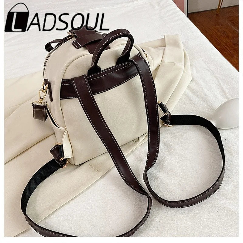 LADSOUL Leather Backpack PU School Bags For Women Vintage Shoulder Bag