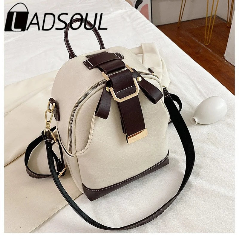 LADSOUL Leather Backpack PU School Bags For Women Vintage Shoulder Bag
