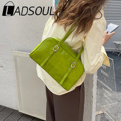 LADSOUL Women Green Casual Tote Shoulder Bag PU Leather Capacity Ladies Daily Pu