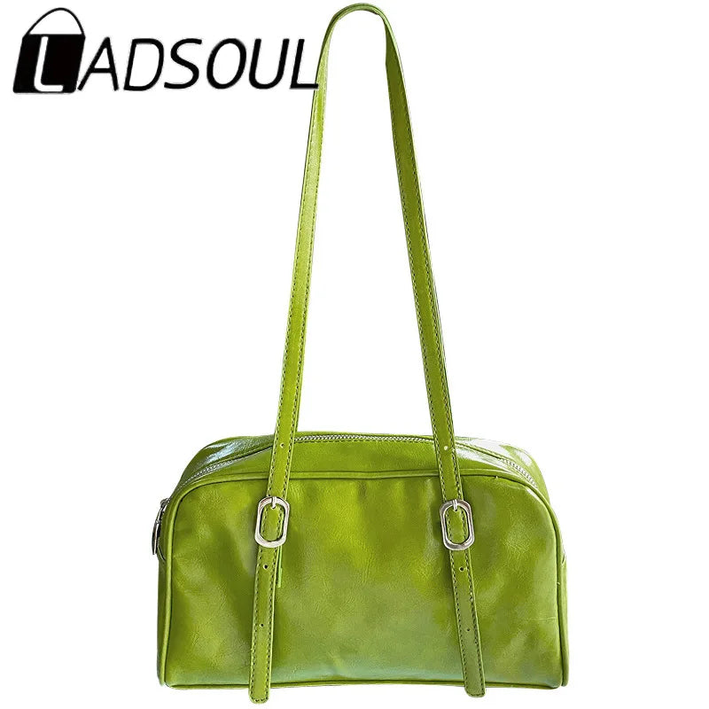 LADSOUL Women Green Casual Tote Shoulder Bag PU Leather Capacity Ladies Daily Pu