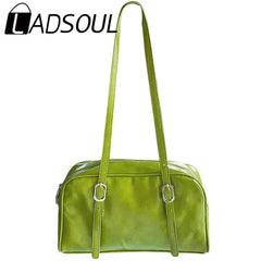 LADSOUL Women Green Casual Tote Shoulder Bag PU Leather Capacity Ladies Daily Pu