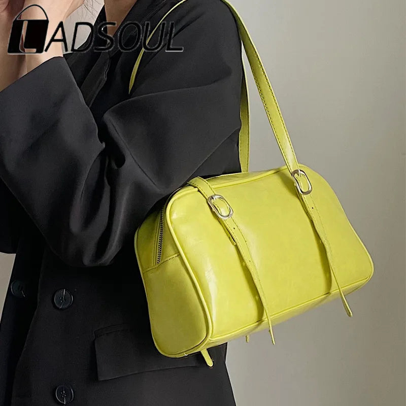 LADSOUL Women Green Casual Tote Shoulder Bag PU Leather Capacity Ladies Daily Pu