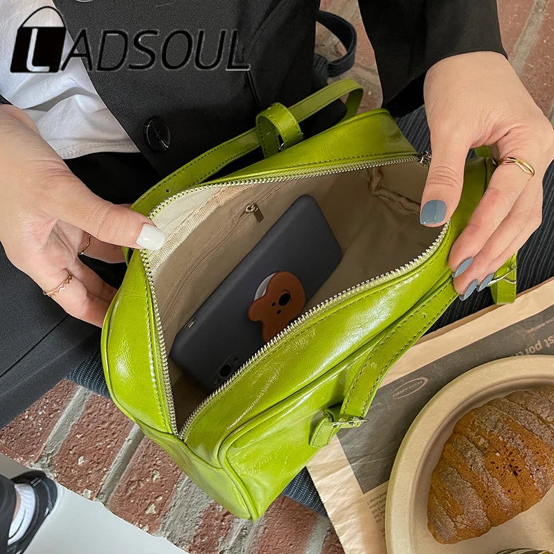 LADSOUL Women Green Casual Tote Shoulder Bag PU Leather Capacity Ladies Daily Pu