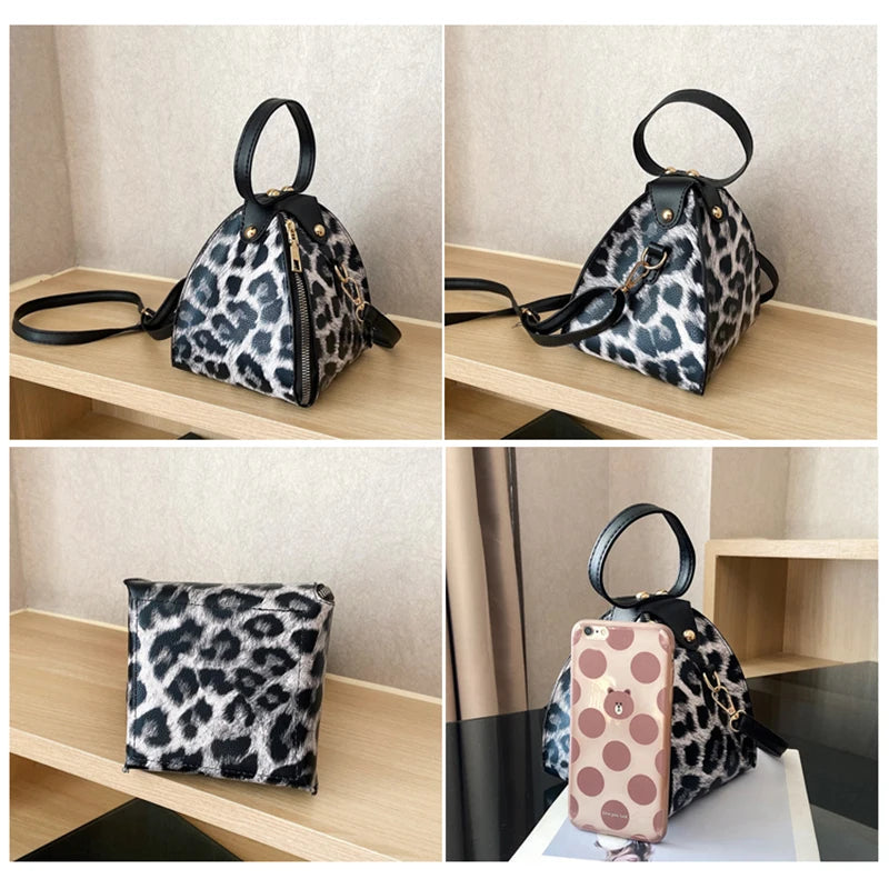 Leopard Print Women's Leather Shoulder Bag