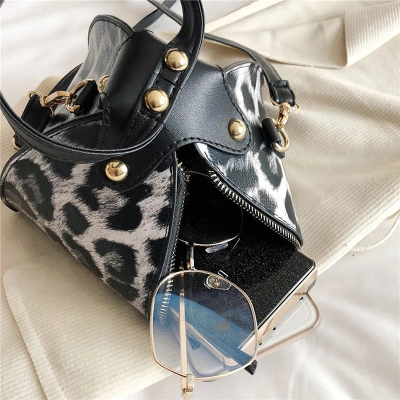 Leopard Print Women's Leather Shoulder Bag