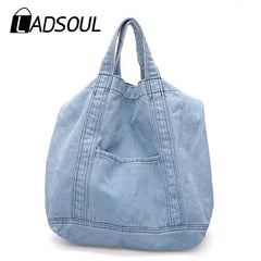 Large Canvas Denim Shopping Bag Neutral Unisex Shoulder Bag
