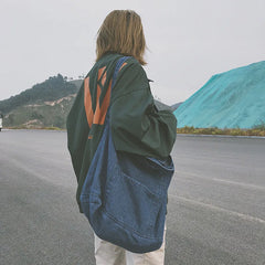 Large Canvas Denim Shopping Bag Neutral Unisex Shoulder Bag