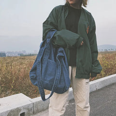 Large Canvas Denim Shopping Bag Neutral Unisex Shoulder Bag