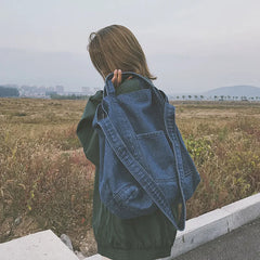 Large Canvas Denim Shopping Bag Neutral Unisex Shoulder Bag