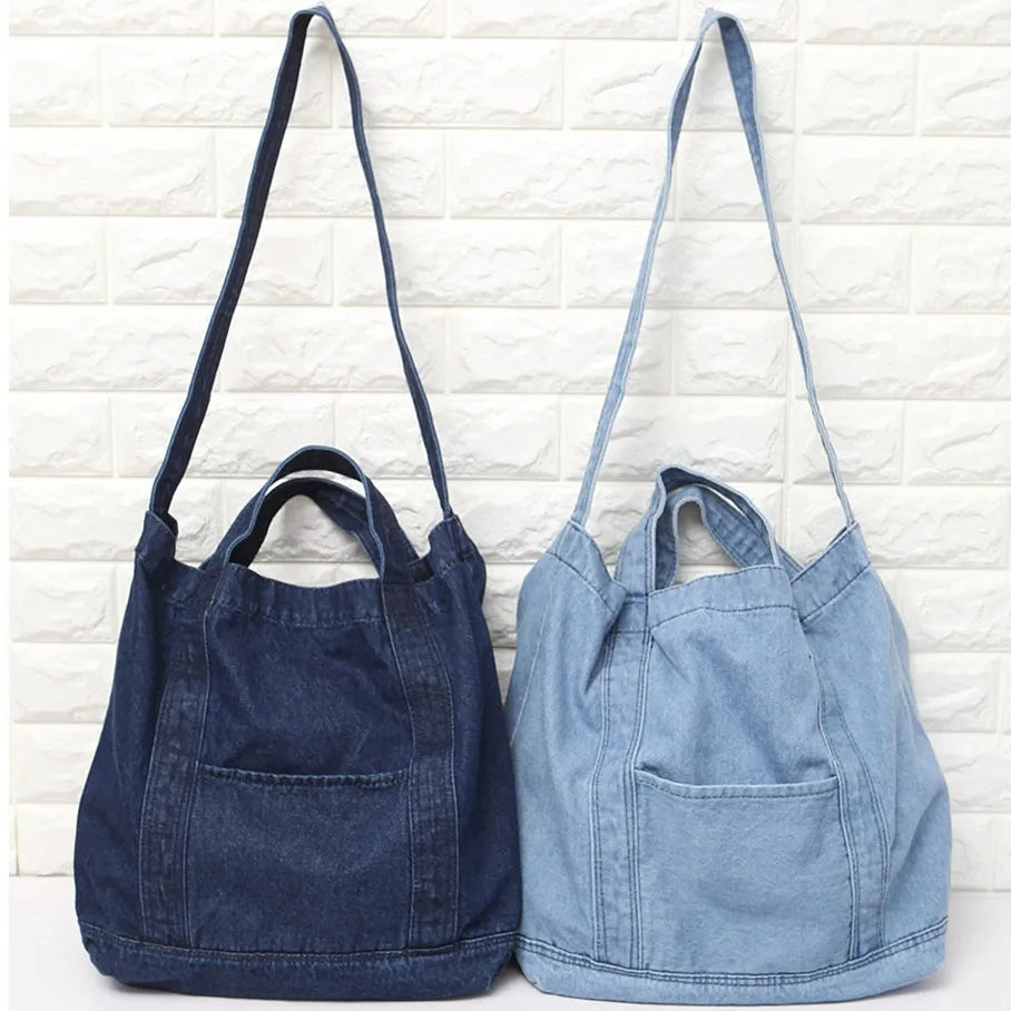 Large Canvas Denim Shopping Bag Neutral Unisex Shoulder Bag