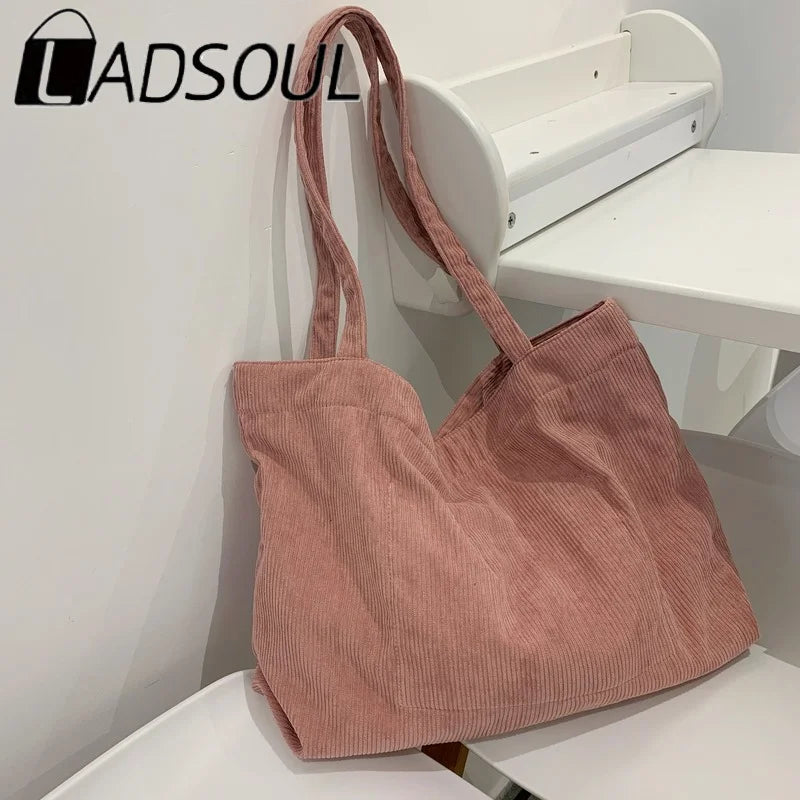 LADSOUL Corduroy Tote Bag Large-capacity Beach Canvas Shoulder Bags For Women