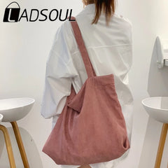 LADSOUL Corduroy Tote Bag Large-capacity Beach Canvas Shoulder Bags For Women