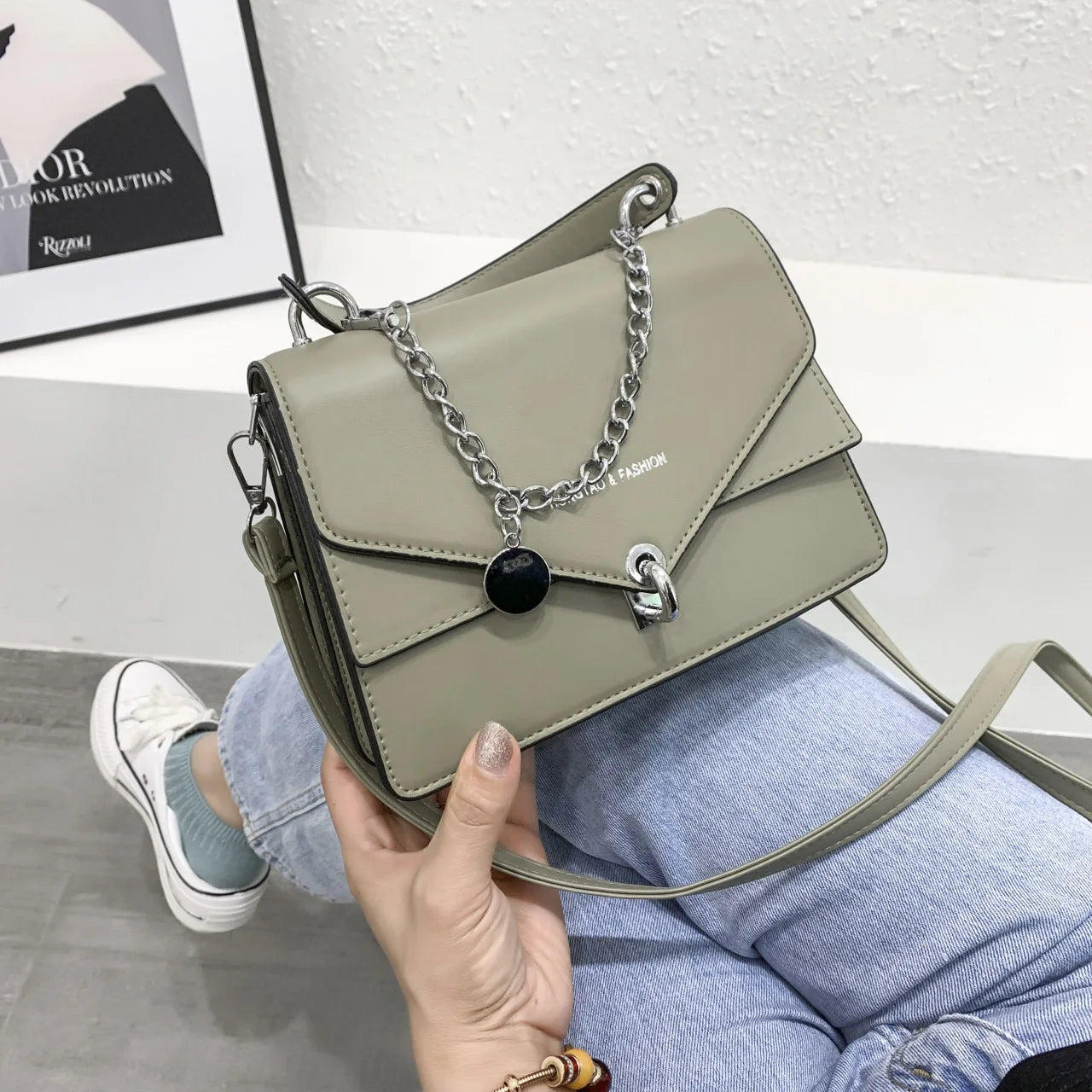 LADSOUL Small Square Women Messenger Bag Chains Handbag Shoulder Cross Body