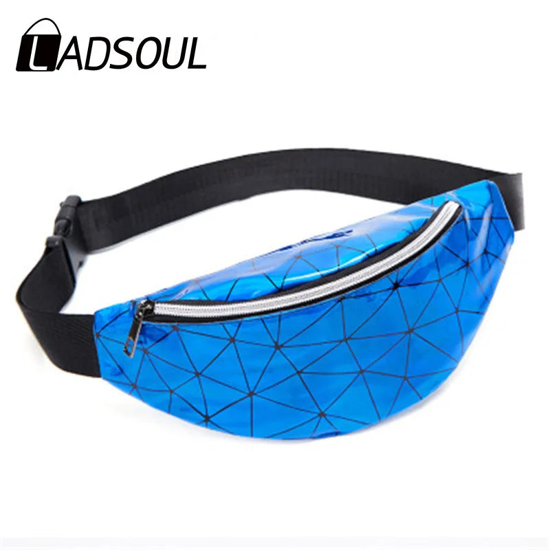 Women Waist Bags Pack Geometric Laser Pouch Sequins Rhombic Phone Bag