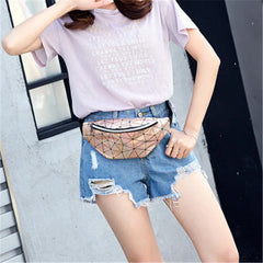 Women Waist Bags Pack Geometric Laser Pouch Sequins Rhombic Phone Bag