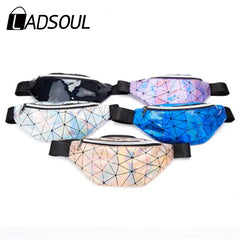Women Waist Bags Pack Geometric Laser Pouch Sequins Rhombic Phone Bag
