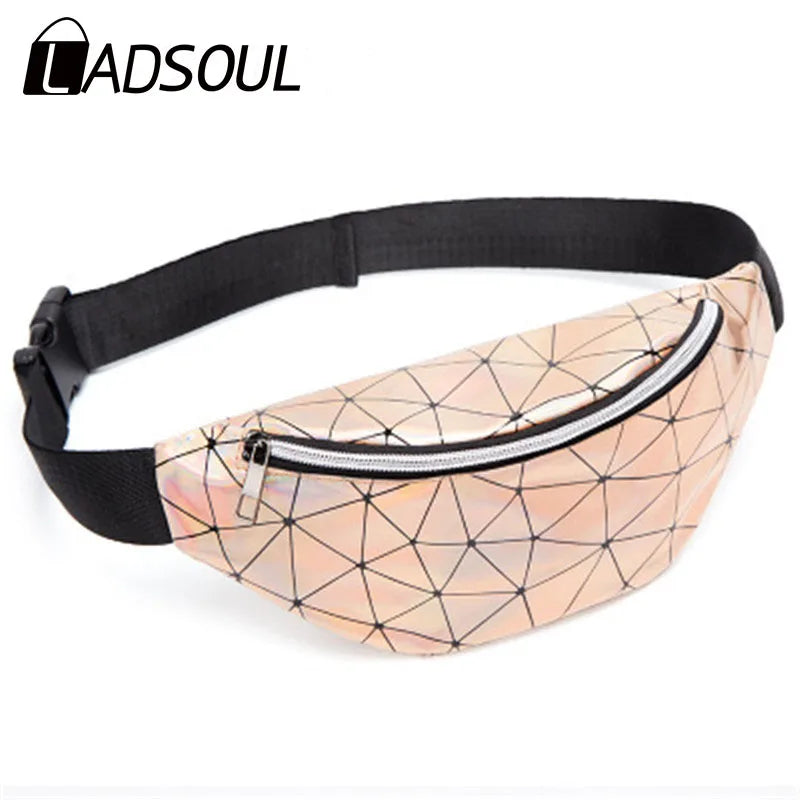 Women Waist Bags Pack Geometric Laser Pouch Sequins Rhombic Phone Bag